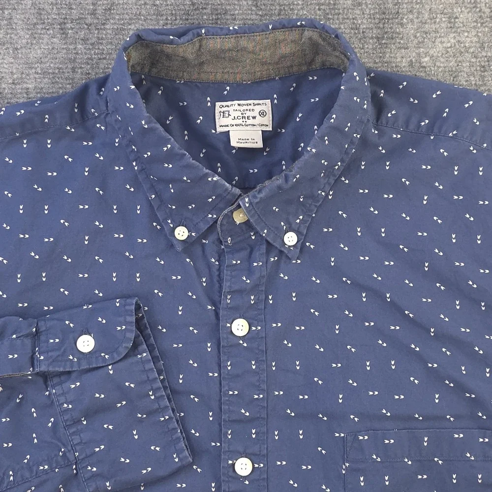 J Crew Shirt XL Blue Geometric Long Sleeve Button Down Cotton Pocket
